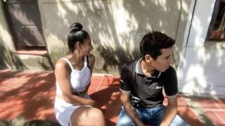 I'm bored sweeping outside my house and my neighbor invites me to fuck and I accept