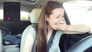 Trying not to cum too loud in the Starbucks Drive Thru!