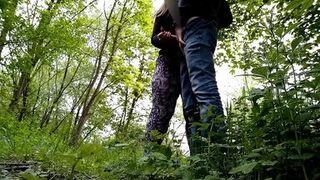 Sexy neighbor with a fat ass jerked me off in nature