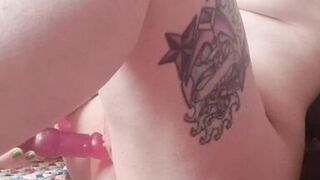 Petite obese altgirl orgasming with rabbit sex-toy, tattooed and pierced with lots of groaning