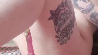 Petite obese altgirl orgasming with rabbit sex-toy, tattooed and pierced with lots of groaning