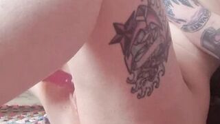 Petite obese altgirl orgasming with rabbit sex-toy, tattooed and pierced with lots of groaning