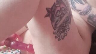 Petite obese altgirl orgasming with rabbit sex-toy, tattooed and pierced with lots of groaning