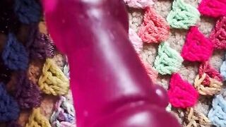 Close up banging muff with rabbit marital-device, tattooed little person, POV