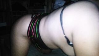 I raised her petticoat and I took her in four with her strap on its side betwixt the clothing drawers at night