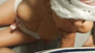 I engulf him lustfully and paw him until this guy fills my large boobs with cum