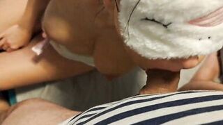 I engulf him lustfully and paw him until this guy fills my large boobs with cum