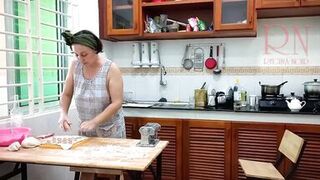 Ravioli Time! Nude Cooking. Regina Noir, a nudist cook at nudist hotel resort. Stripped maid. Bare hou