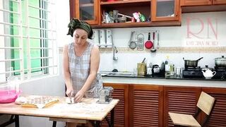 Ravioli Time! Nude Cooking. Regina Noir, a nudist cook at nudist hotel resort. Stripped maid. Bare hou