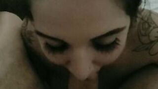 Ribald slut sucks a chubby cock