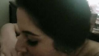 Ribald slut sucks a chubby cock