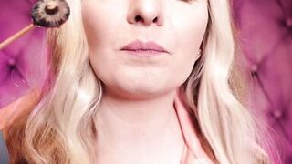 ASMR: blue nitrile gloves and candy engulfing, wearing pink PVC coat, cutie in braces (Arya Grander)