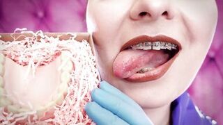 ASMR: eating food with braces, blue nitrile gloves fetish (SFW movie) Arya Grander