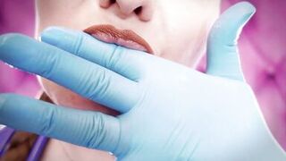 ASMR: eating food with braces, blue nitrile gloves fetish (SFW movie) Arya Grander