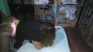 This Chab sucks me off and I fuck a wench in four with a pink strap