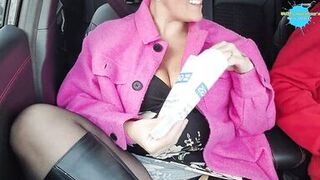 Wife plays with Her slit during the time that on a drive - 5 image