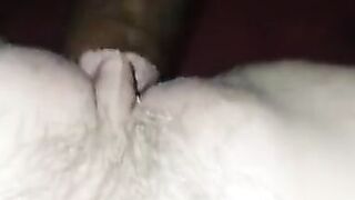 Dark man plays with white bawdy cleft and jism pie