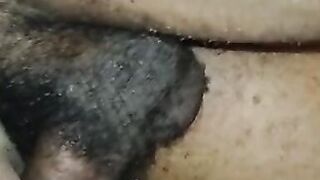 Dark man plays with white bawdy cleft and jism pie