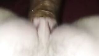 Dark man plays with white bawdy cleft and jism pie