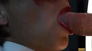 4K - mother I'd like to fuck Bitch masked with lipstick gives oral-service & acquires all the cum on her tongue in close up