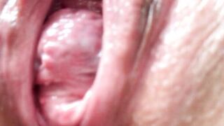 Her swollen creamy cunt is delicious. Eating a puffy aroused pussy. Extreme close-up.