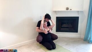 Stepson helps stepmom with yoga and stretches her pussy