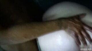 Amateur slut riding black shaft in threesome