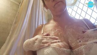 Wet bra and soapy tits