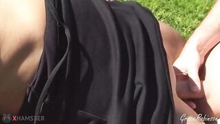 Milf Fucked and Creampied on a Picnic table in a Public Park with Big Tits Bouncing - 14 image