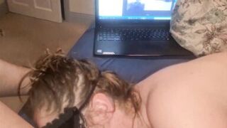 Horny milf with hot pussy enjoys a huge dildo while licking his asshole - extremely hot