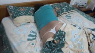 Beautiful stepmother after the beach dresses and shows off while I masturbate