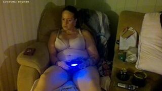 Busty Long Hair Brunette In Bra and Panties Playing PlayStation