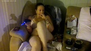 Busty Long Hair Brunette In Bra and Panties Playing PlayStation