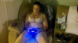 Busty Long Hair Brunette In Bra and Panties Playing PlayStation