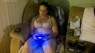 Busty Long Hair Brunette In Bra and Panties Playing PlayStation