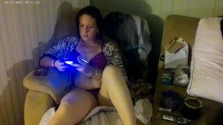 Busty Long Hair Gamer Girl In Bra and Panties Playing Smoking Cigarettes Part 2