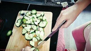 Sexy mature stepmom cooking