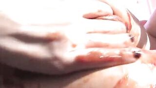 Wild German slut stuffing a massive cucumber in her muff