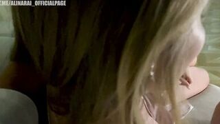 Stepmother and stepson. Risky creampie on the couch