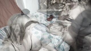 2 part my father is going on a trip and we are getting the clothes ready with my stepmother and we fuck in my father's bed - 12 image