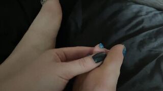 Mistress Lara plays with her perfect feet and toes in silver rings. Foot fetish - 12 image