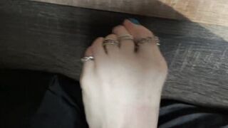 Mistress Lara plays with her perfect feet and toes in silver rings. Foot fetish - 2 image