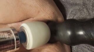 a video of my wife fisting me, using a huge dildo, and then eating my gaping ass, then i fist her and dp til squirting