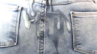 The stepson of the maid makes a great cumshot on my wife's ass with her jeans on