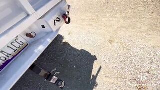 Horny slut rides dick in big truck till he cums inside her