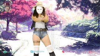 Strip tease with anime style clothes nip slips and pussy slip