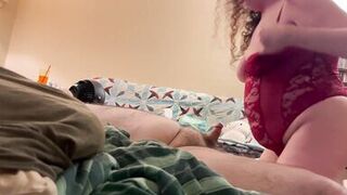 Busty back & butt rub plus blowjob while watching TV with my voluptuous vixen