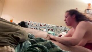 Busty back & butt rub plus blowjob while watching TV with my voluptuous vixen