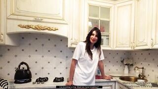 Stepmom without panties cooks breakfast for stepson