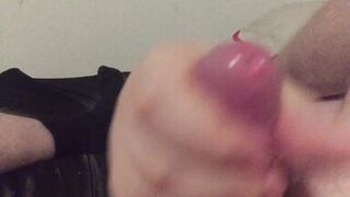 Chubby Wife with Hairy Pussy gives nice long POV handjob with slow motion nice cumshot ending